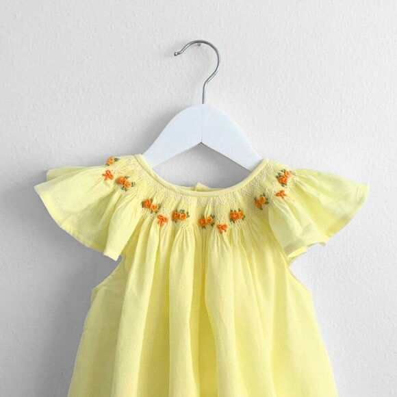 Other - NWT Beautiful Girls Embroidered Smocked Bishop Dress Spring Flowers Yellow 3T